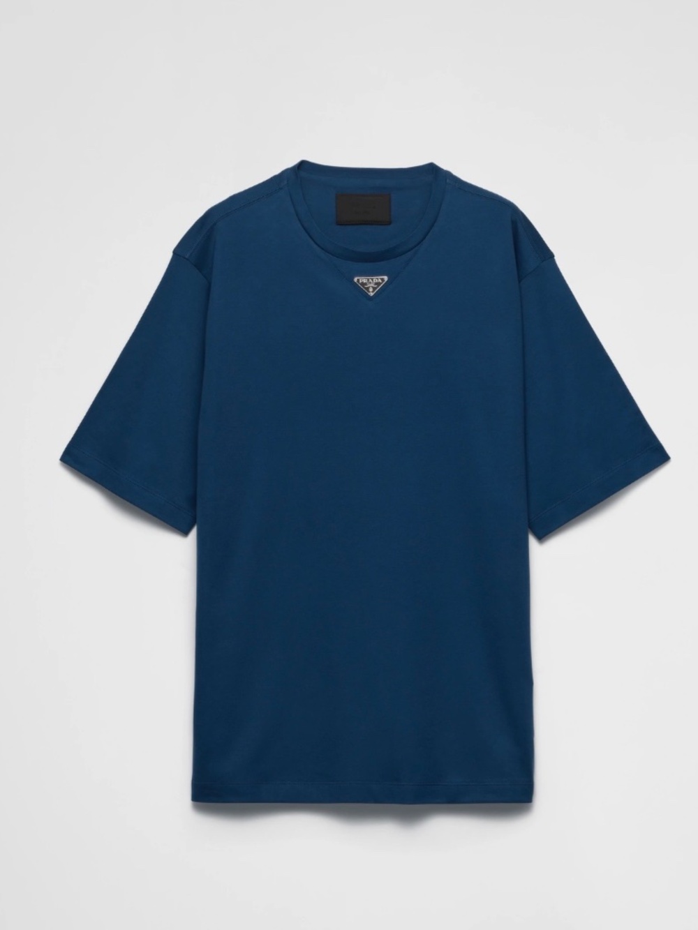 MEN'S AUTHENTIC PRADA AVIATOR BLUE COTTON T-SHIRT TRIANGLE METAL LOGO XXL